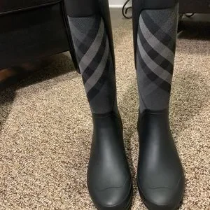 Burberry Shoes Burberryburberry Black Rubber And Beat Check Fabric Rain Boots Size 4 Poshmark